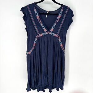 Free People whimsy fairy layering boho blue Embroidered dress/Blouse medium